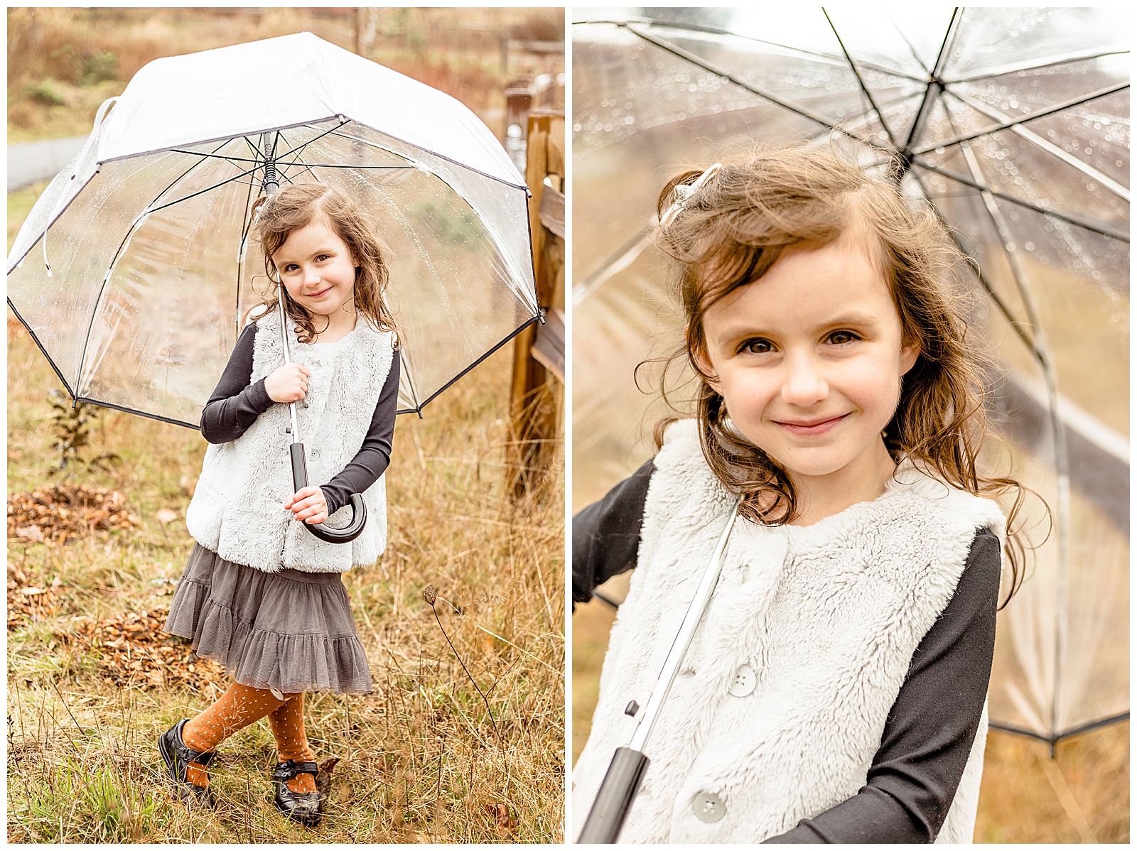 Rainy day photos of little girl in Portland, OR