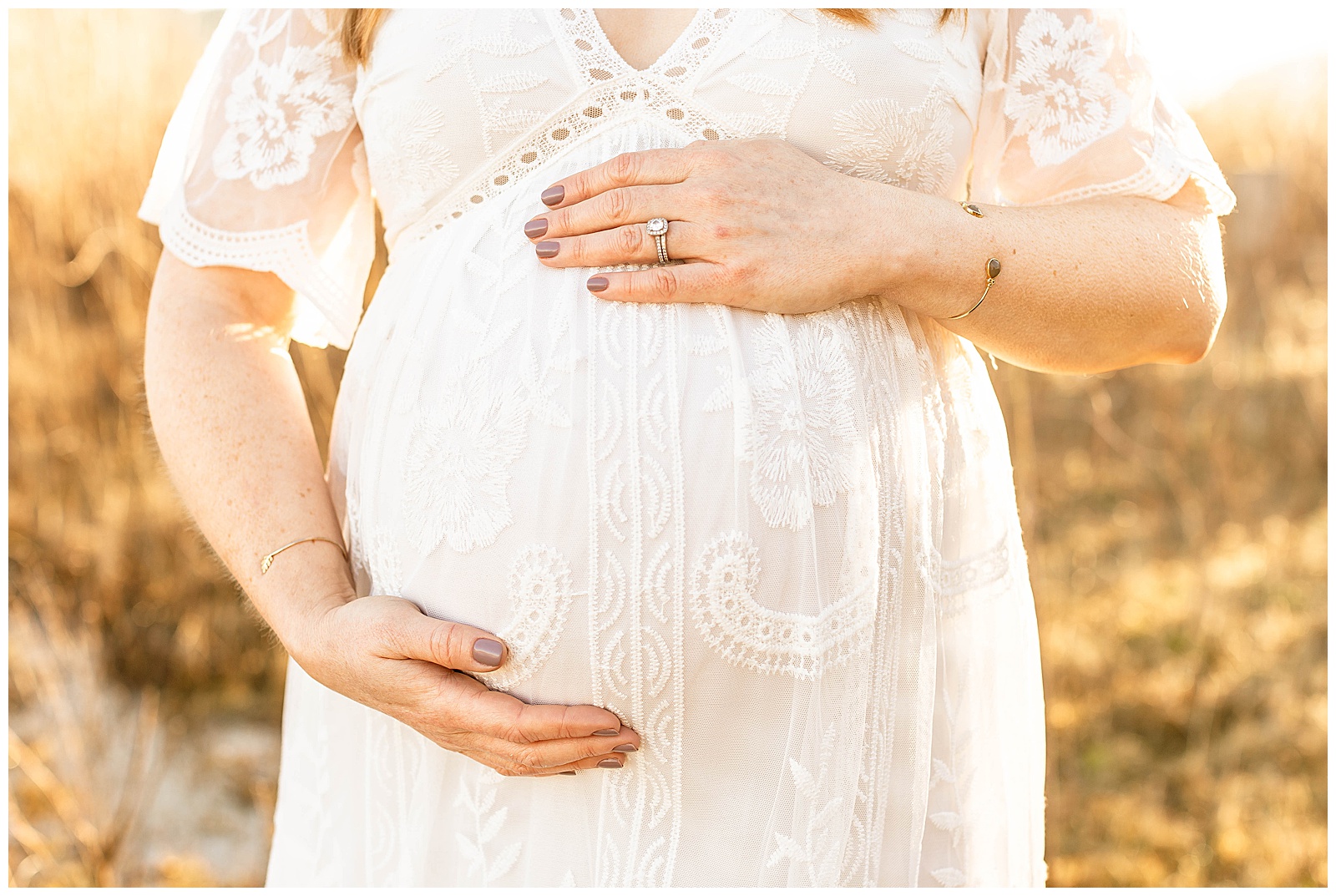 Belly bump white lace maternity dress