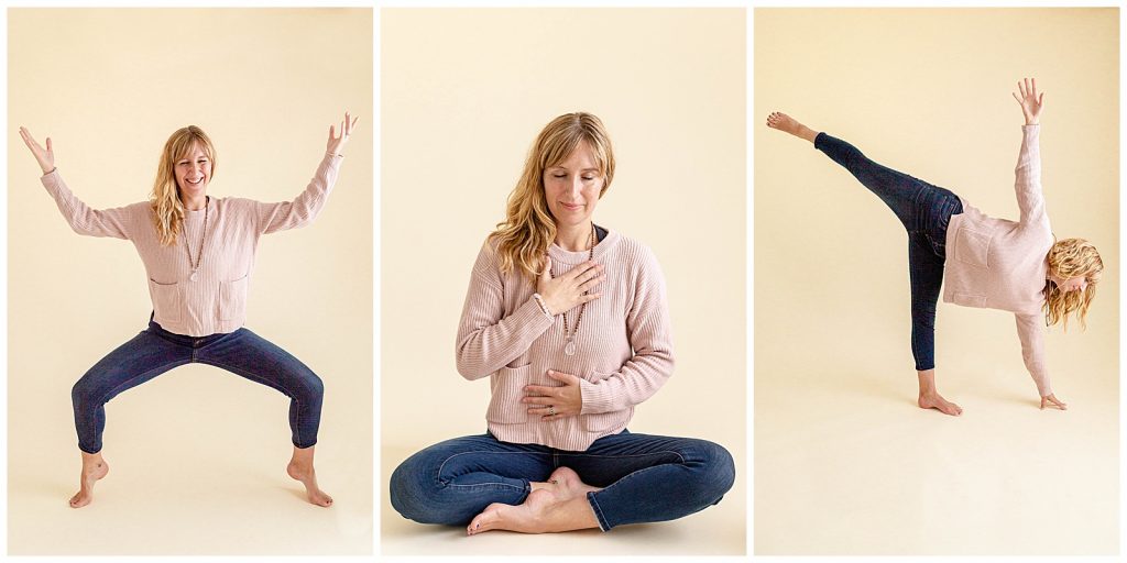 yoga teacher doing poses in photo studio