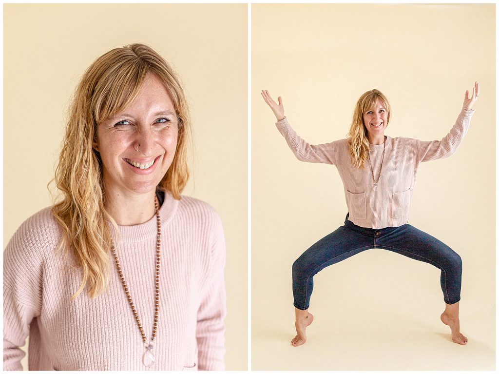 Yoga teacher practicing yoga moves in photography studio