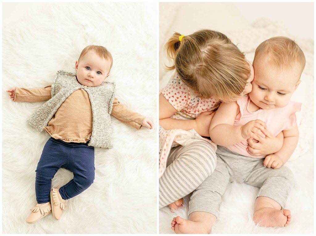 baby milestone sessions in the studio with neutral backdrops