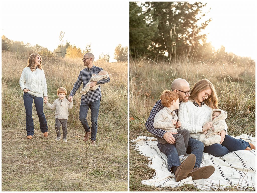 Family portraits with 4 family members at a natural area