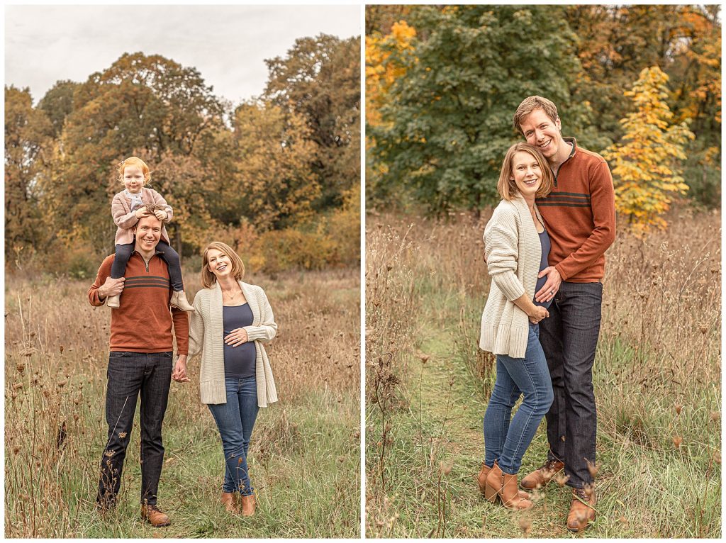Maternity family photography portraits at a natural area in the fall