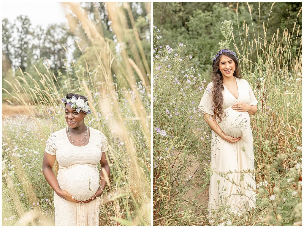 Maternity photos with tall wildflowers