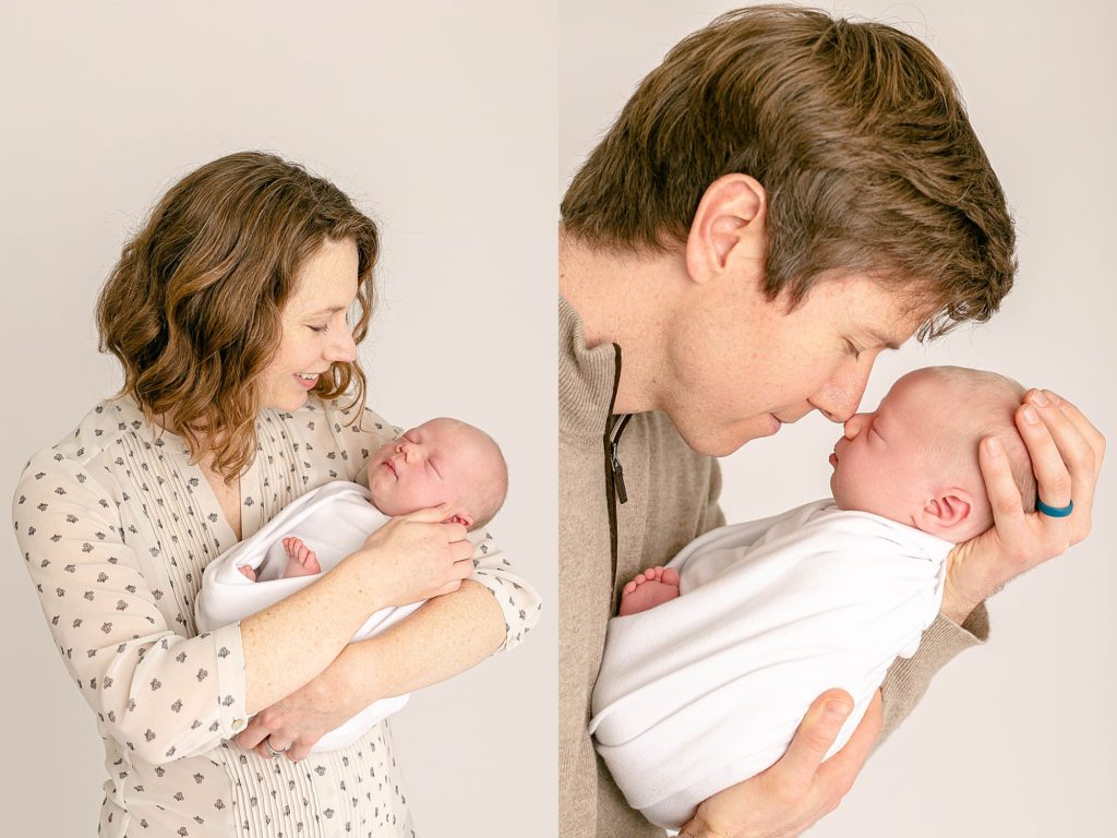 Mom with newborn baby and dad with newborn baby