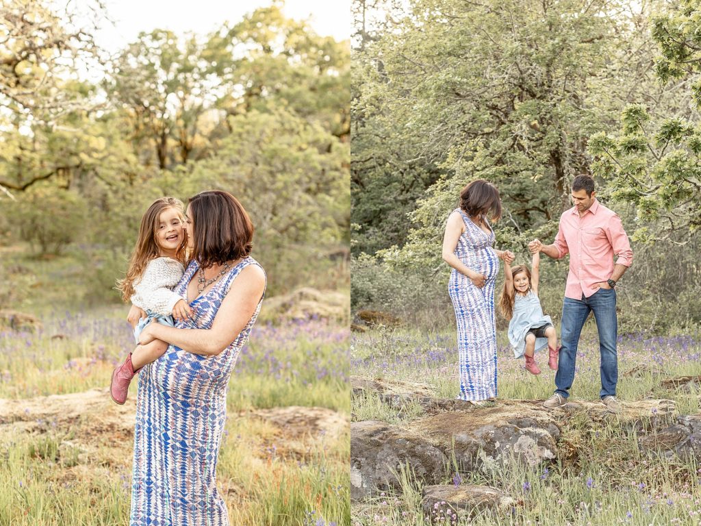 Maternity Portraits out in Nature with older sibling. Family Maternity Portraits