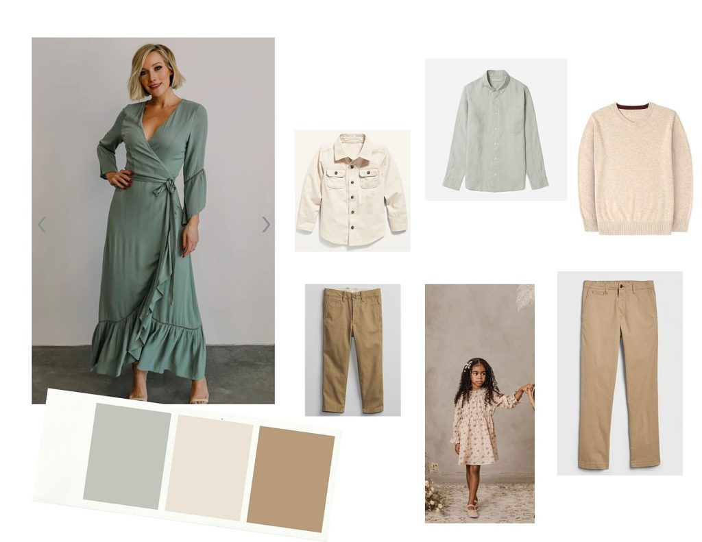 Styling Your Family Photos with a green, beige, and khaki color scheme