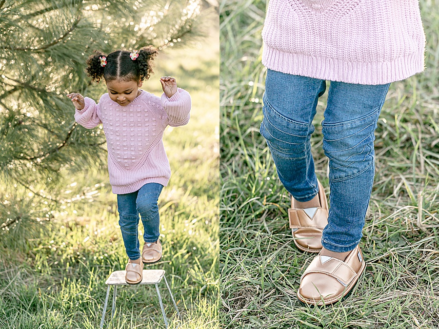 Toddler wearing Ozznek Shoes out in nature