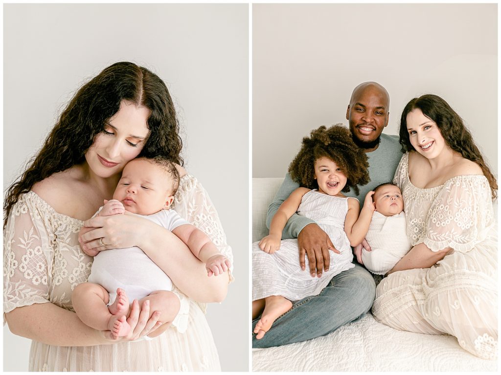 multi-racial family newborn portraits with neutral clothing