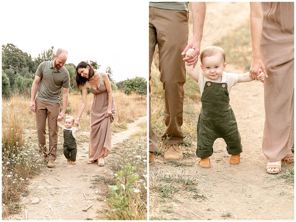 Portland family in soft neutral color palette outdoor photo shoot for baby's first birthday