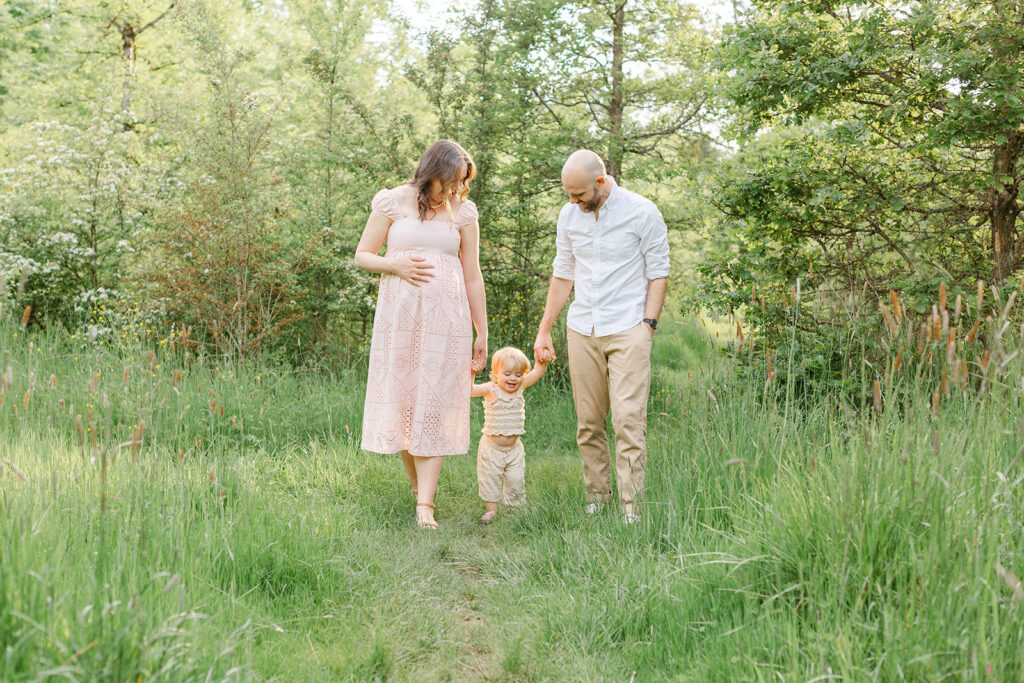 Golden hour family photography session in Portland with candid interactions