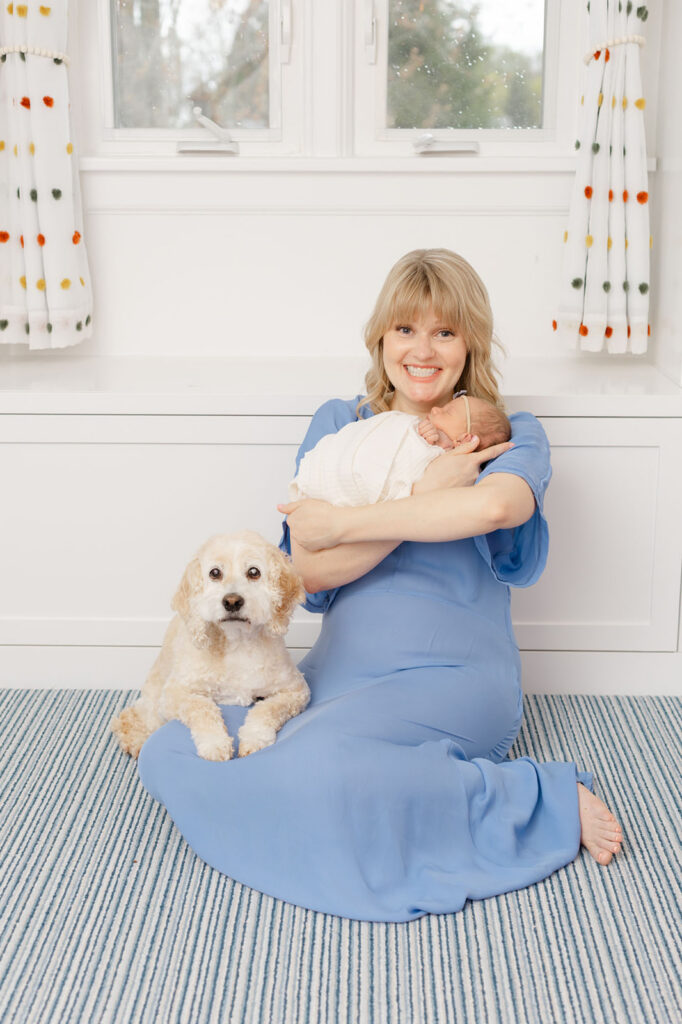 Cozy family portraits with pet dog during Portland Oregon photo session