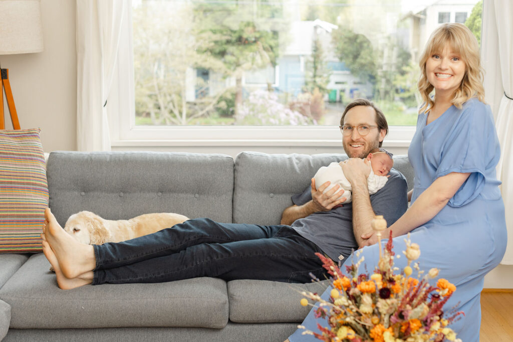 Portland OR family photographer capturing genuine moments with family dog