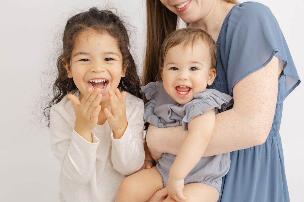 Mother and child milestone photography session in Portland Oregon studio setting
