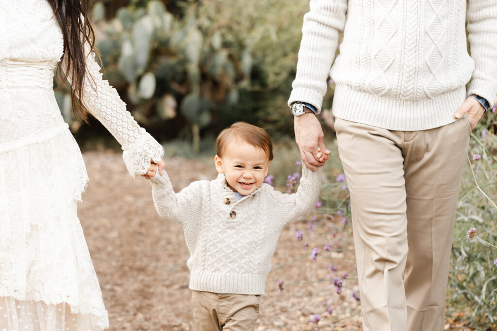 Candid family photos in a forest park on an overcast Portland day